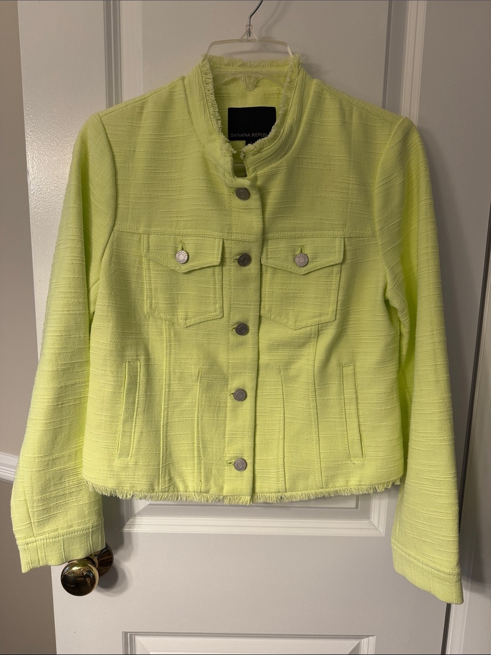 Banana Republic Women’s Size 2 Neon Lime Green Button Short Jacket Fringed NWT